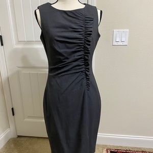 Calvin Klein work dress, grey with ruffle ruching detail, size 6